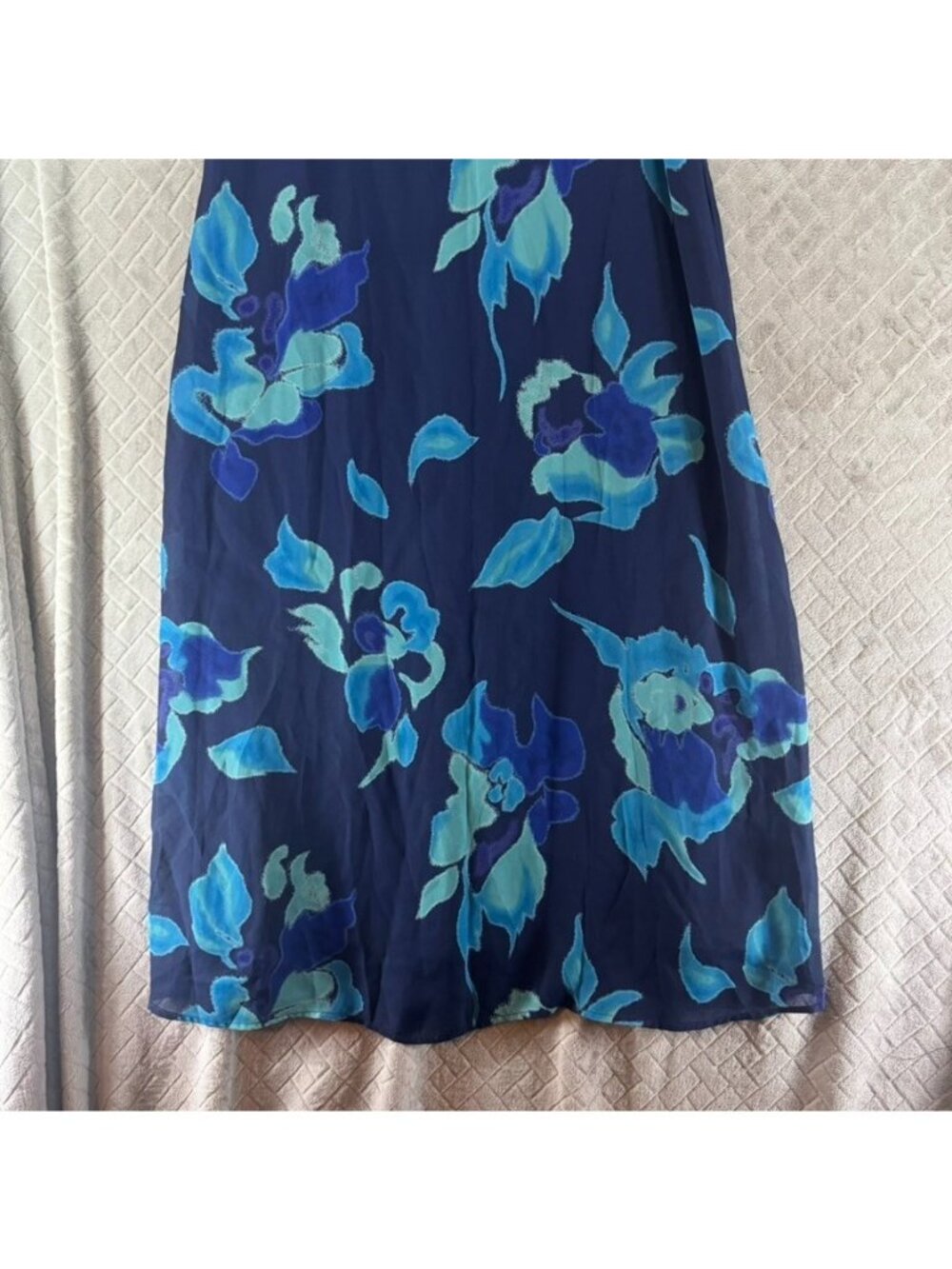 Diffusion Dress Womens L Blue Floral Chiffon Lined Spaghetti Strap Long Midi - Picture 3 of 9